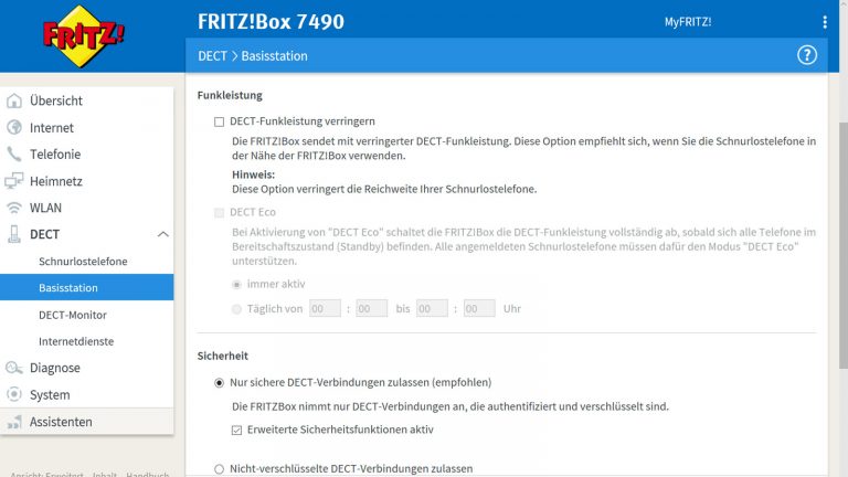 DECT-Reichweite anpassen in den Fritzbox-Einstellungen
