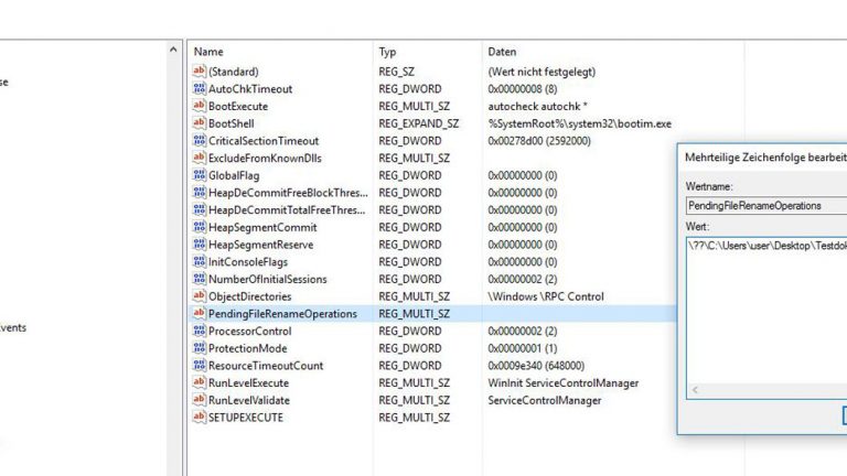 temporäre Dateien löschen Im Registry-Editor können Löschbefehle für Dateien definiert werden