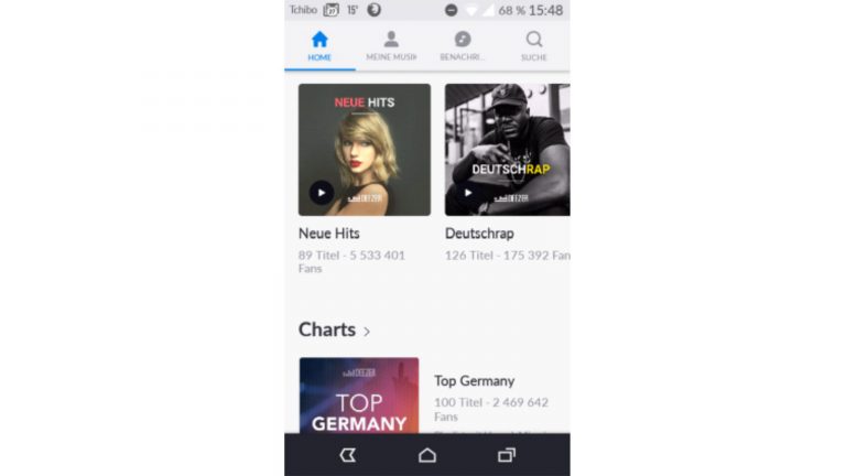 Deezer Home-Seite mit Playlist-Vorschlägen