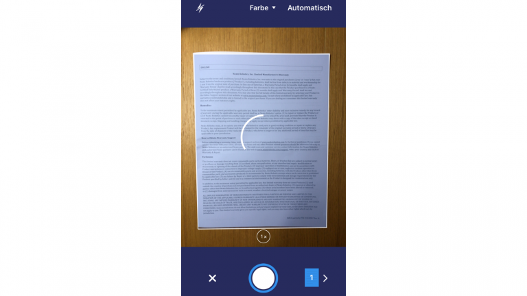 Screenshot eines DIN A4 Dokuments in der Scanner Pro App