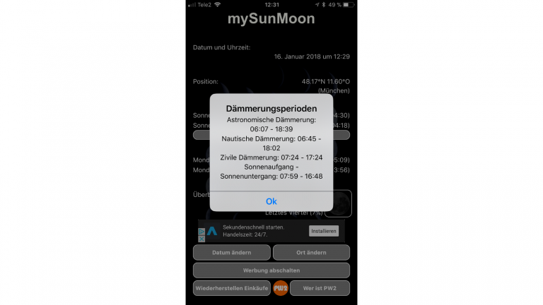 mySunMoon App für Mondfinsternis