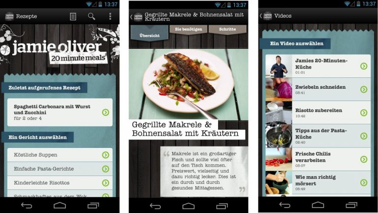 Rezepte Apps Jamie Oliver Screenshots Rezepte-App Jamie’s 20 Minute Meals