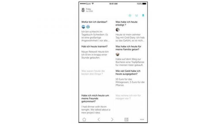 “Grid Diary”-App mit Fragen für das Tagebuch