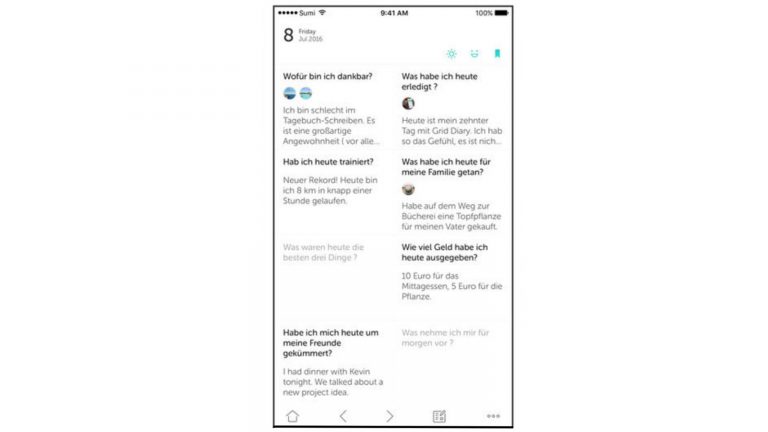 Tagebuch App mit Passwort Grid Diary “Grid Diary”-App mit Fragen für das Tagebuch