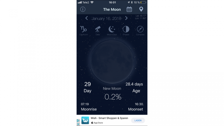 The Moon App f&uuml;r Mondfinsternis
