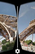 VR Apps iOS Der Eiffelturm als Stereobild auf einem iPhone mit VR-Headset