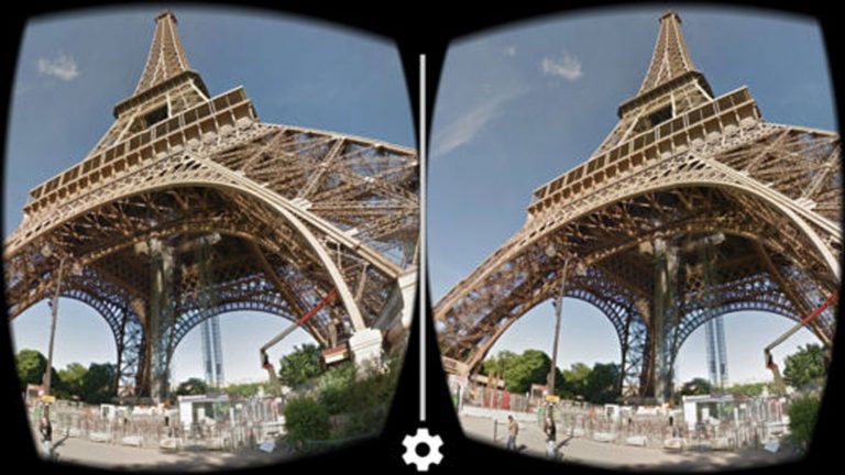 Der Eiffelturm als Stereobild auf einem iPhone mit VR-Headset
