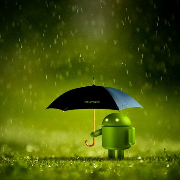 Android im Regen