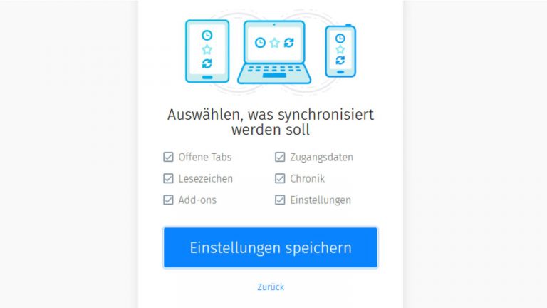 In Mozilla Firefox Einstellungen zur Synchronisierung auswählen