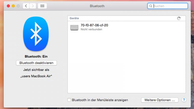 Bluetooth-Einstellungen am Mac