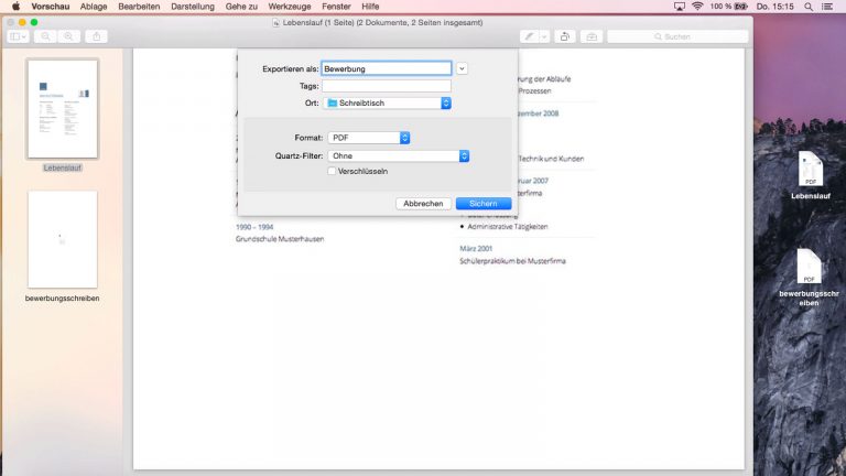 Screenshot: PDF mit Vorschau auf Mac erstellen