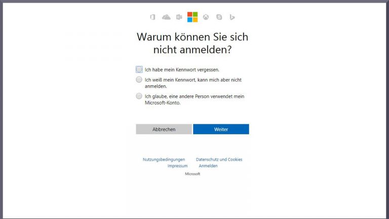 Microsofts account.live-Seite bei Anmeldungsproblemen.