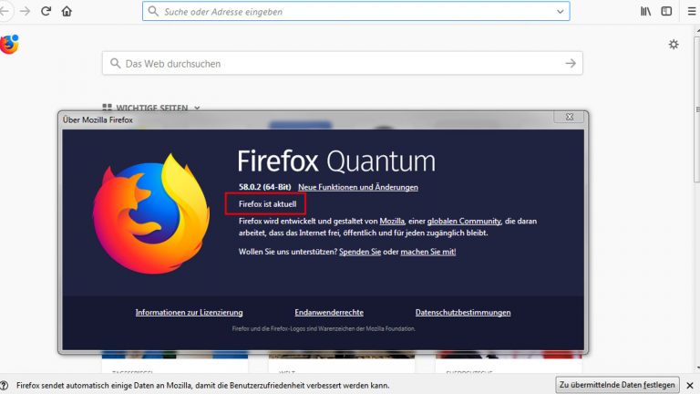 Firefox auf Update prüfen