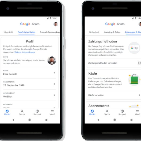 Screenshots Google Konto Datenschutz