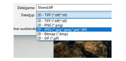 Auswahl der Dateitypen bei Paint 3D