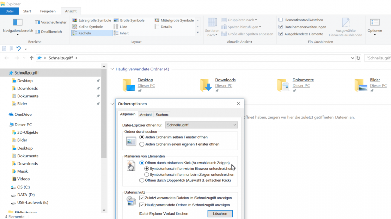 Windows Explorer: Öffnen mit einfachem oder Doppelklick