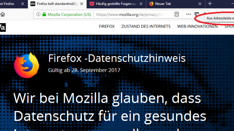 Screenshot Pocket-Symbol in Firefox entfernen