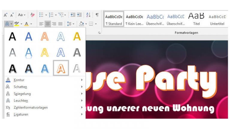 Texteffekte im Word-Dokument