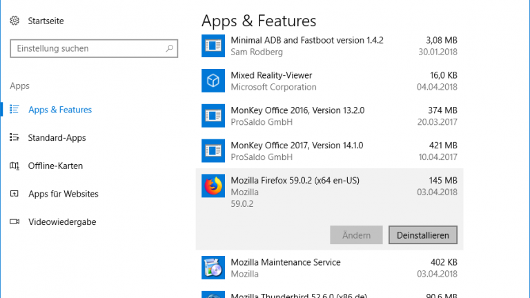 Firefox deinstallieren in Windows 10