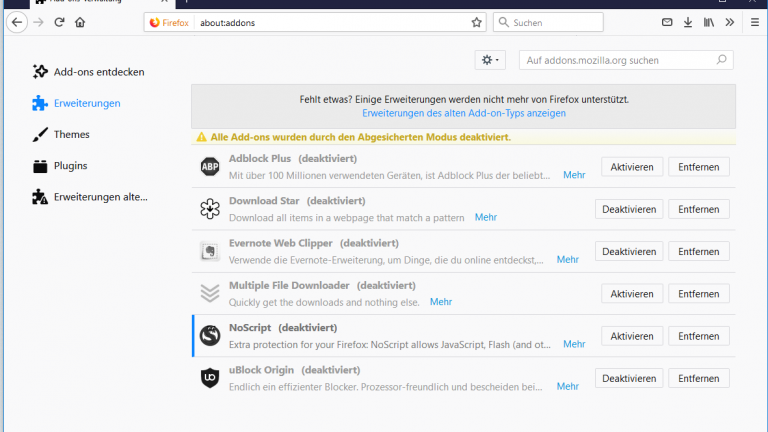 Add-ons entfernen in Firefox