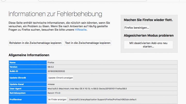 Firefox bereinigen unter macOS
