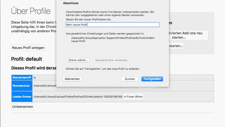 mac_neues Profil Firefox bereinigen unter macOS: Profil aktivieren