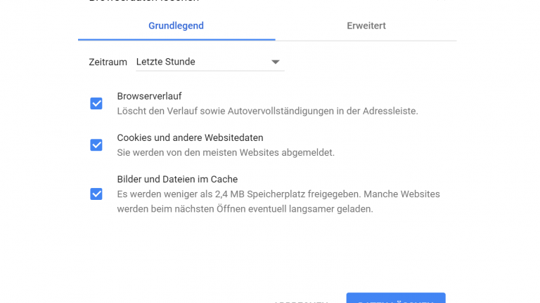 Screenshot Chrome: Cache und Cookies löschen unter Windows 10