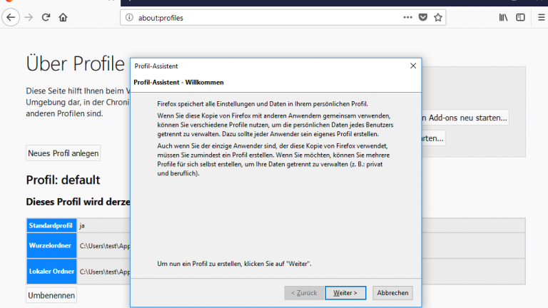 profile Firefox bereinigen unter Windows 10: Profil-Assistent