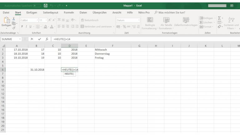 Dynamische Anzeige von Datum und Uhrzeit in Excel