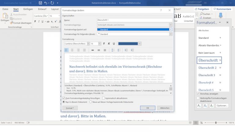 Formatvorlagen in Word anpassen