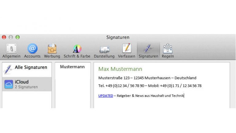 Signatureinrichtung in Mac Mail