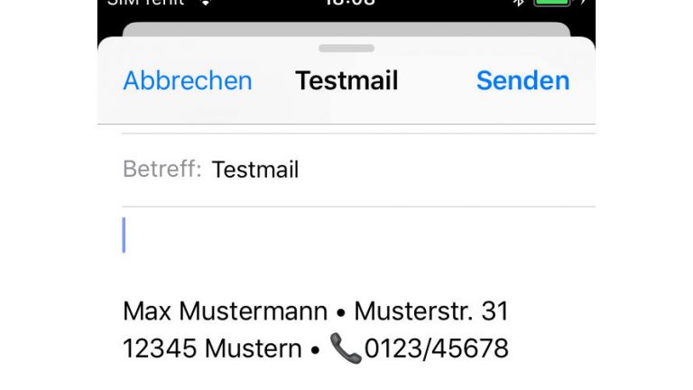 Screenshot neue Nachricht mit Signatur in der Mail-App von Apple