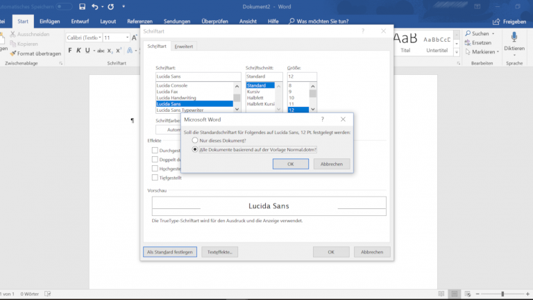 Standardschriftart in Word verändern