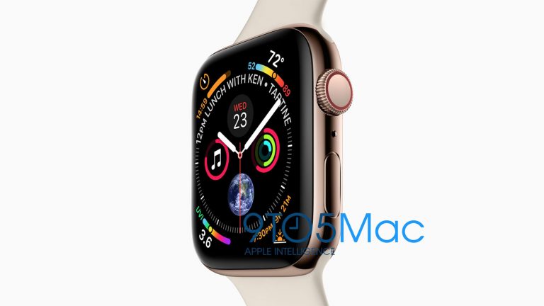 Apple Watch in rosé gold mit cremefarbenem Armband vor weißem Hintergrund