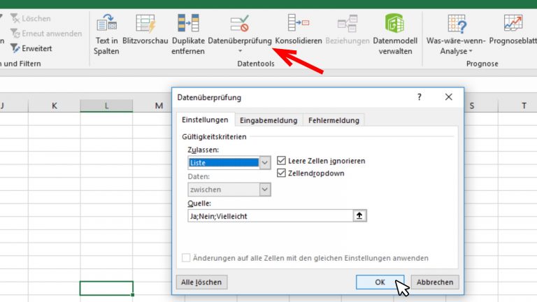 Excel Drop-down-Menü über Liste erstellen