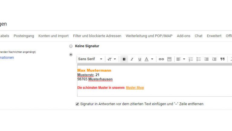 Signatureinrichtung in Google Mail