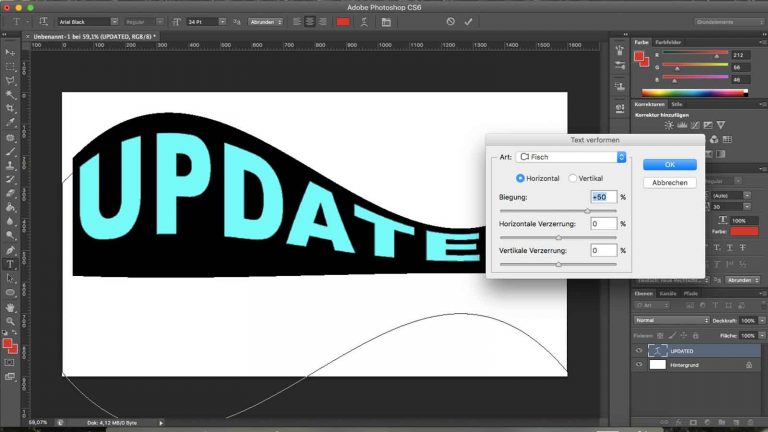 Photoshop Text biegen