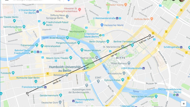 Google Maps Luftlinie zwischen zwei Punkten