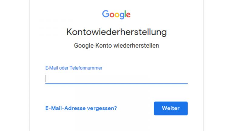 Screenshot Google-Konto Wiederherstellungsseite