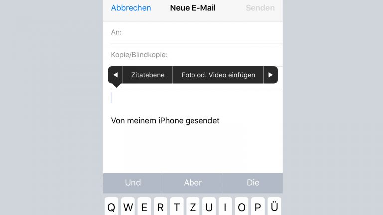 Screenshot iPhone Mail Foto oder Video anhängen
