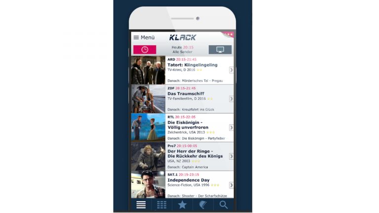 Smartphone mit Fernsehprogramm-App Klack