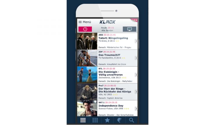 Smartphone mit Fernsehprogramm-App Klack Smartphone mit Fernsehprogramm-App Klack