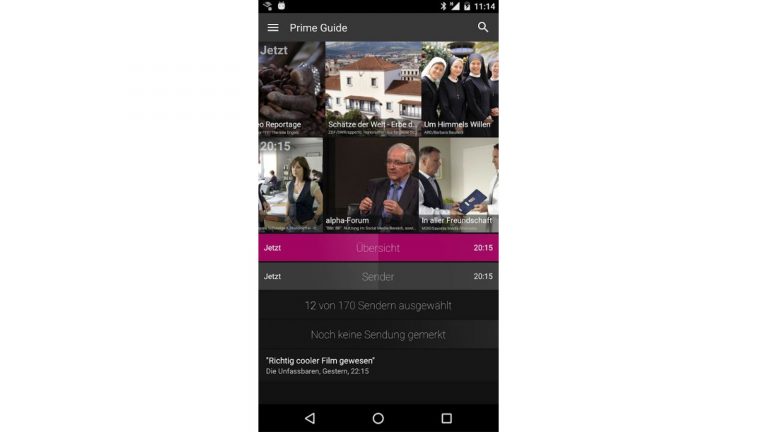 Smartphone mit Fernsehprogramm-App Prime Guide TV Programm Smartphone mit Fernsehprogramm-App Prime Guide TV Programm