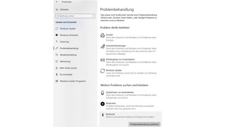 Windows 10: Bluetooth über Problembehandlung reparieren