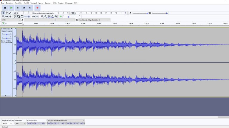 Audacity: Musik ausblenden lassen Track mit Audacity langsam ausblenden, um natürlichen Effekt zu erzeugen