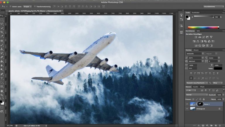 Mit Photoshop Masken ein Flugzeug in eine Berglandschaft setzen