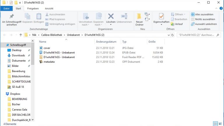 Ordner unter Windows 10 mit PDF- und EPUB-Datei