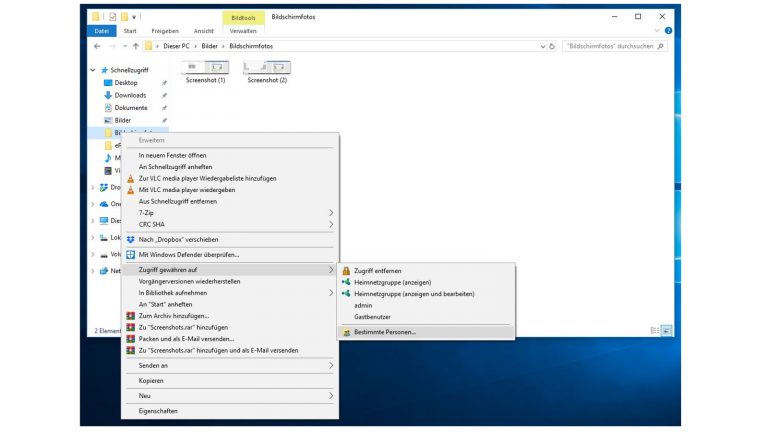 Windows-10-Explorer: Rechtsklick auf Datei und Zugriff gewähren auf