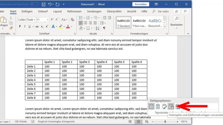 Excel-Tabelle in Word einfügen mit Verknüpfung