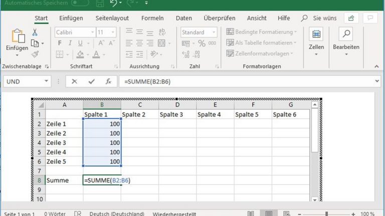 Excel-Tabelle in Word bearbeiten: Summe mit Formel erstellen